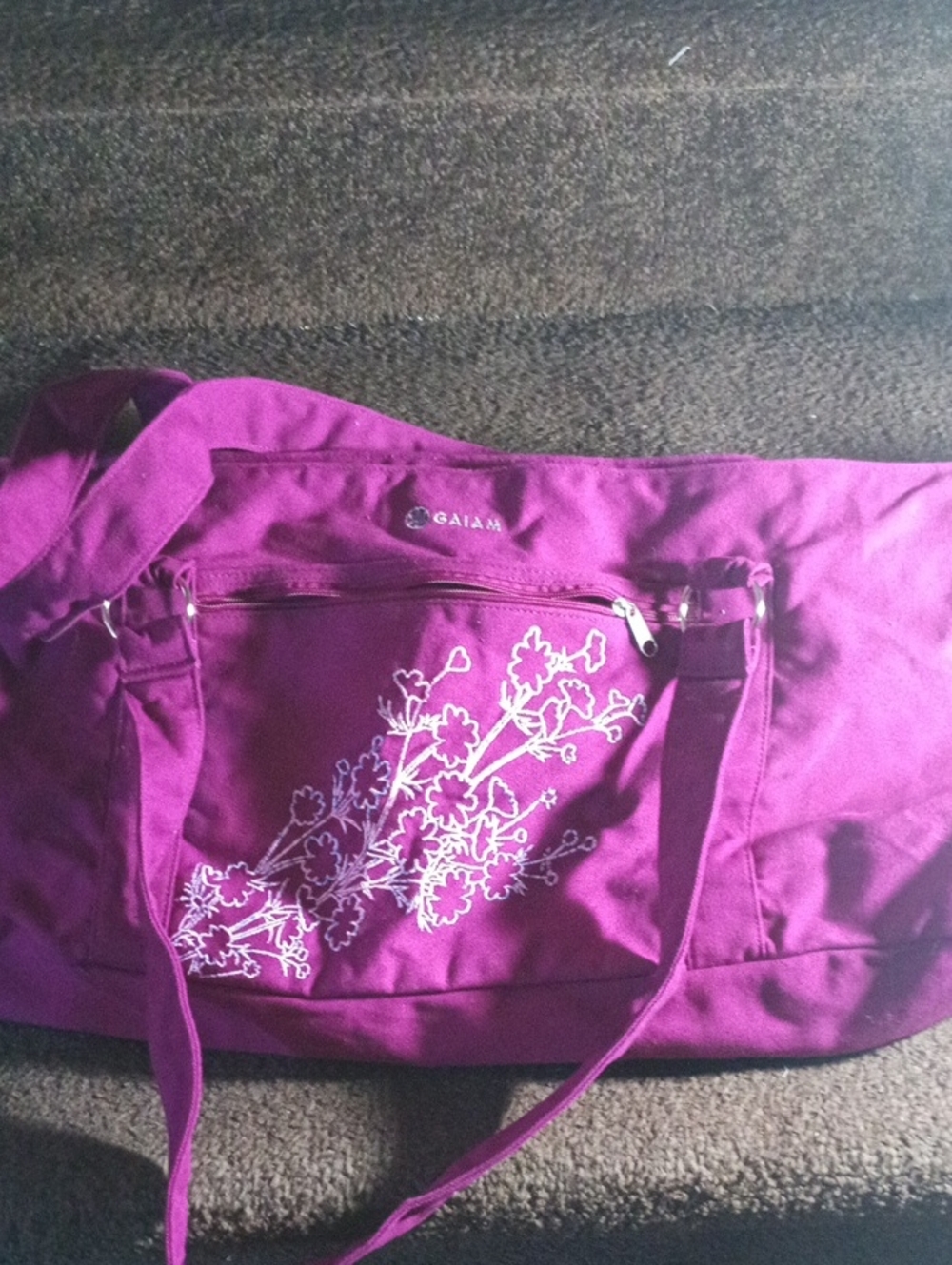 GAIAM Magenta Floral Canvas Tote with Front Zipper Pocket